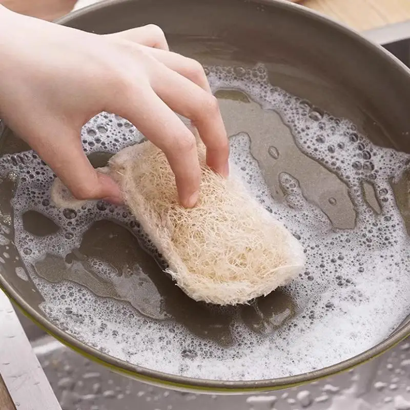 6pcs Towel Washing Cloth Sponge Loofah Scrub Pad Dish Pot Oil Stain Removing Scrubber Kitchen Clean Brushes Natural Luffa Dish