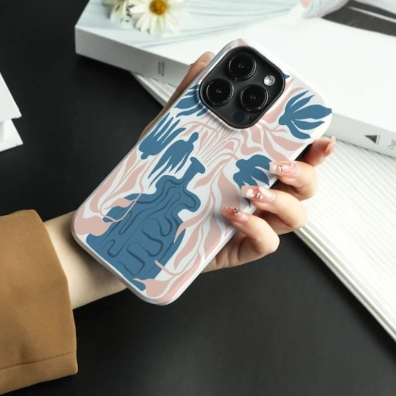 حافظة هاتف مغناطيسية لهاتف آيفون 17 16 15 14 13 12 11 16e Air PRO Plus مزهرية زرقاء مطبوعة غطاء مقاوم للصدمات من الأكريليك الصلب