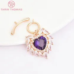 (3129) 24K Gold Color Plated Brass with Zircon Heart Bracelet O Toggle Clasps High Quality Jewelry Making Findings Accessories