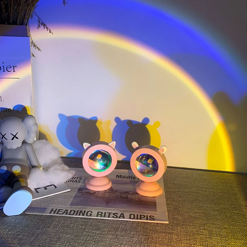 

Mini Animal USB Sunset Lamp Led Projector Night Light Table Cat Style Atmosphere Home Bedroom Background Wall Decoration Gift