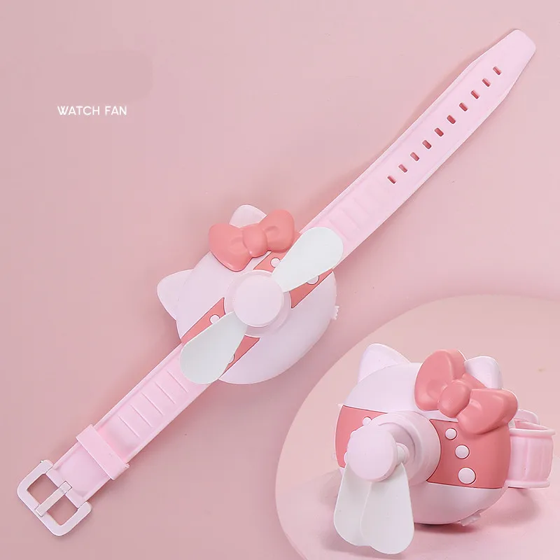 Portable Pink cute Cartoon bow tie Mini Watch Fan USB Charging Air Cooling Fan for Gifts