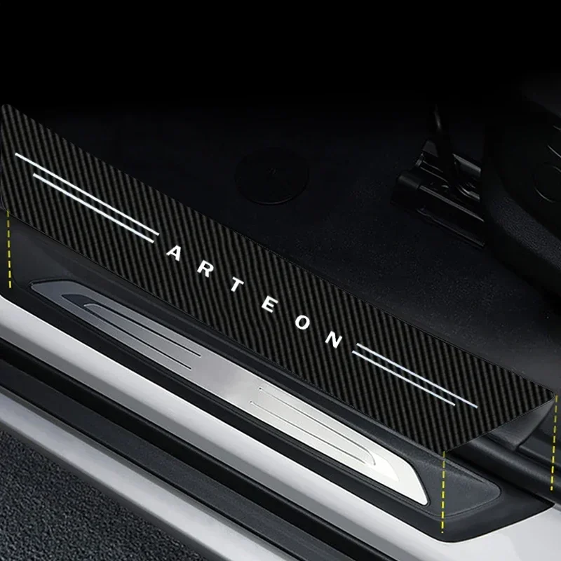 Carbon Fiber Car Door Threshold Sill Scuff Plate Decals Stickers for VW Arteon Logo Pedal Guards Strip Tape Interior