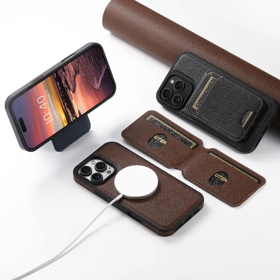 

Чехол-кошелек из натуральной кожи класса люкс с магнитным слотом для карт для iPhone 12 13 14 15 16 Pro Max 16 Plus с поддержкой беспроводной зарядки