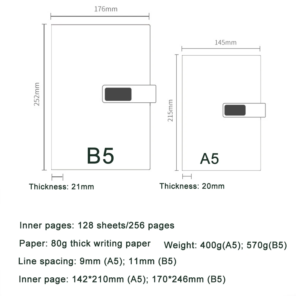 (Logo Can Be Engraved) A5/B5 Buckle Business Leather Notebook, Student Meeting Minutes, Notepad, Diary, Excerpt, 128 Sheets