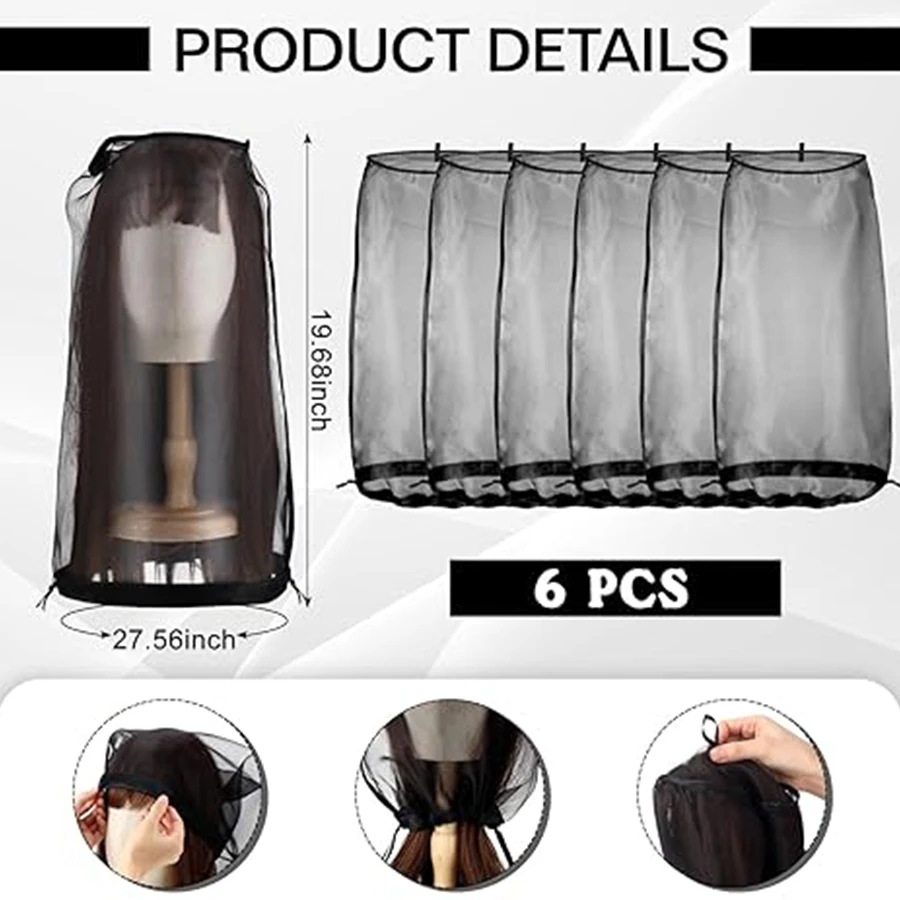 1/6 Pcs Wig Bags Adjustable Wig Storage for Multiple Wigs with Drawstring  Portable Wig Storage Bags image 4