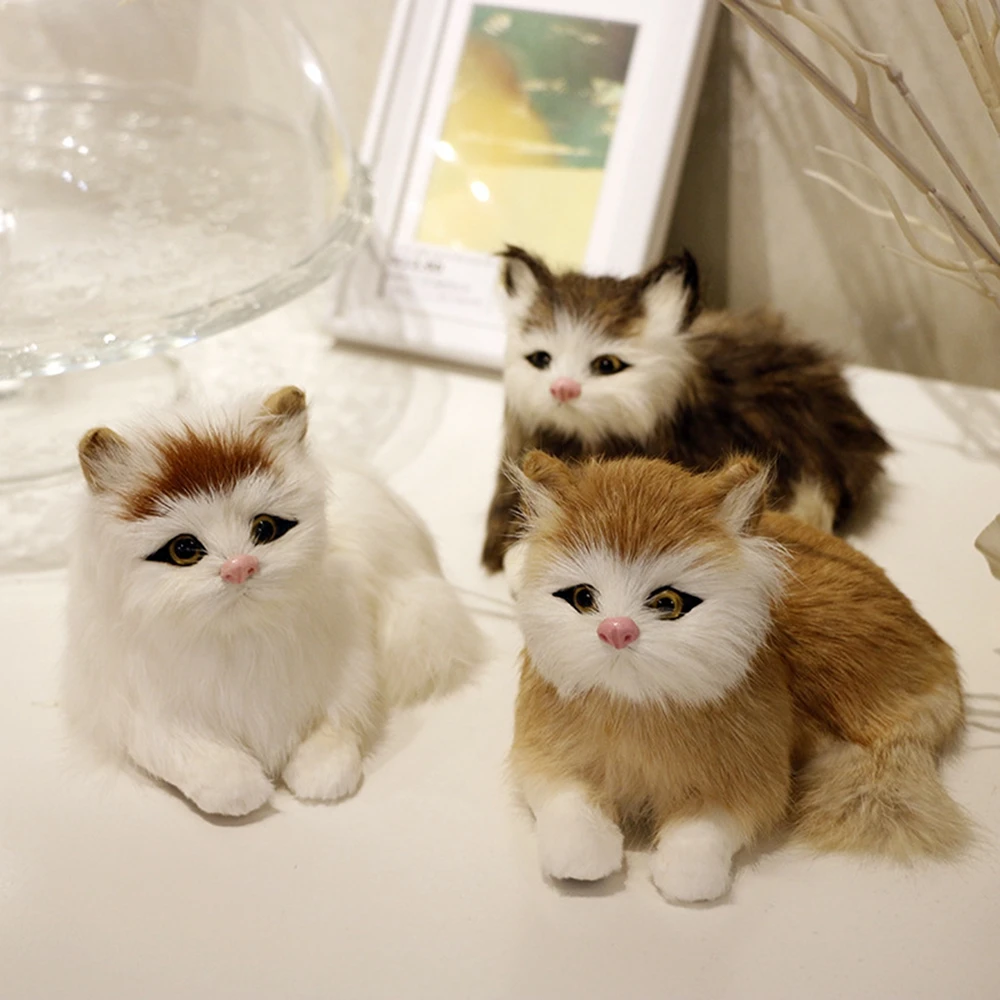 Simulated Animal Ornaments Plush Cat Model Furry Kitten Figurine Photography Display Window Prop for Home Decor Collectible Gift