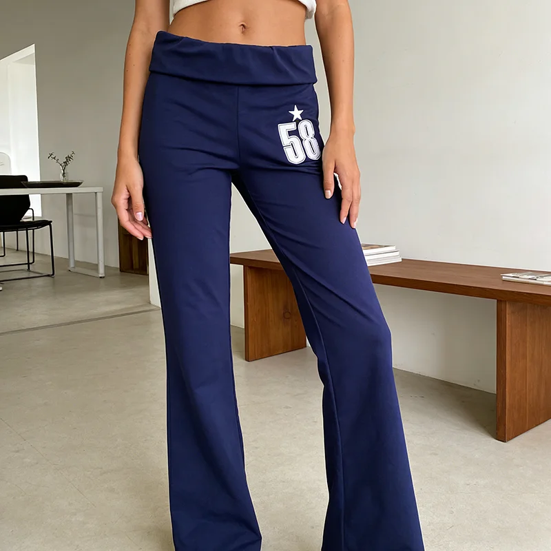 

Женские расклешенные брюки для йоги с высокой талией, весенняя коллекция, с буквенным принтом, повседневные спортивные брюки для отдыха