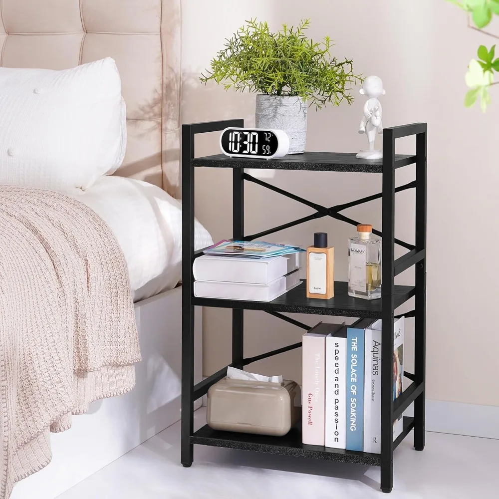 

3-layer bookshelf solid industrial, suitable for bedroom, living room, office home, small space, black short bookcase