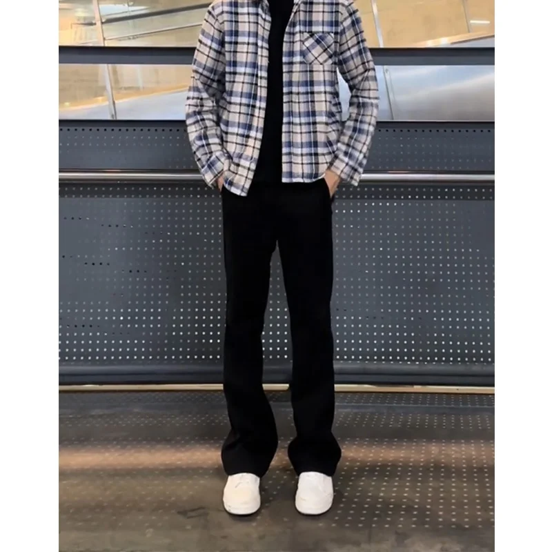 

Cleanfit Men's Fleece Lined Jeans Black Bootcut Straight Leg Slimming Distressed Denim High Street Style Autumn Winter Trousers