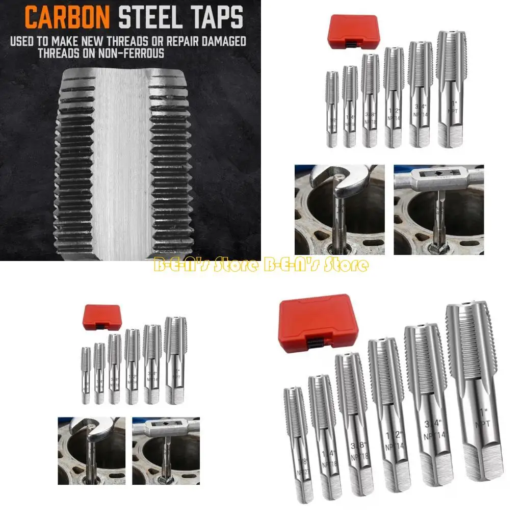 

Y1AD Sturdy NPT Tap Set Carbon Steel 6Pieces with Storage for Engineering Use