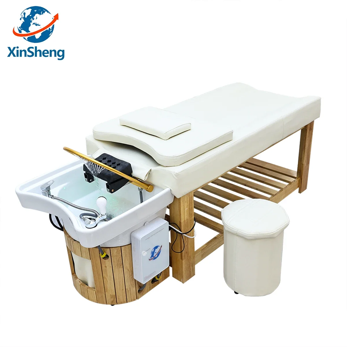 

Shampoo Bed with Water Circulation Hydrotherapy System, Head Spa Washing Table with Basin, Barber Shop Hair Salon Furniture