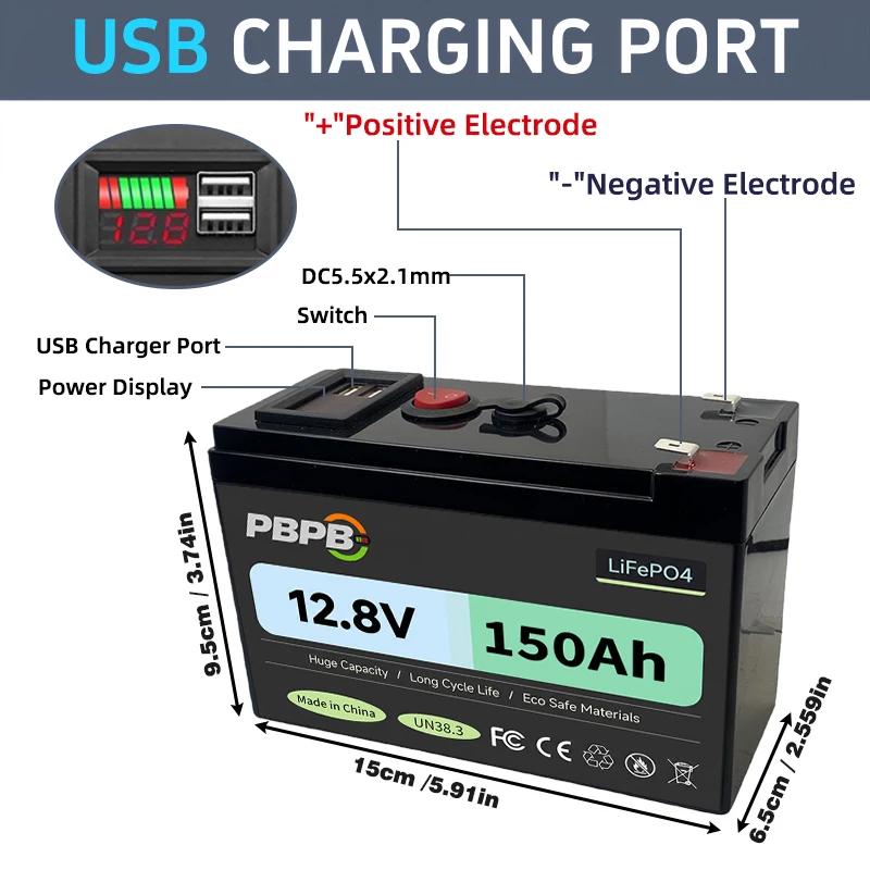 LiFePO4 Battery 12V 160Ah Grade A Cells ,LED lights,camping,Campers Waterproof Golf Cart Battery Off-Road Off-grid Solar energy