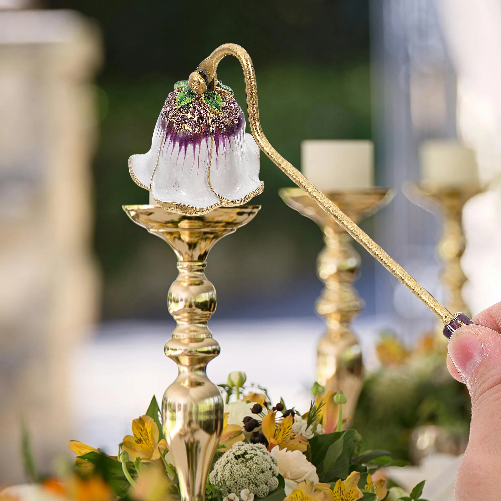 

Vintage Rhinestone Snuffer Zinc Alloy Long Handle Extinguisher Tool Safe Wax Spill Prevention Gift for