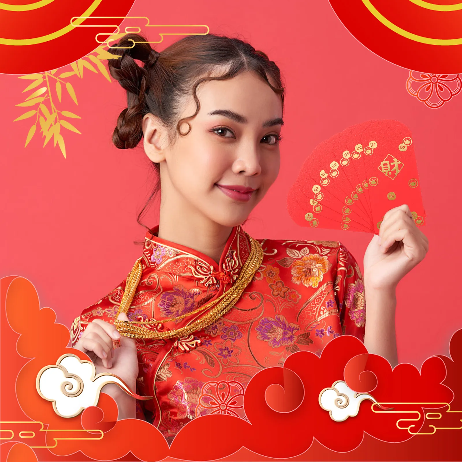 10Pcs Red Packets Chinese Style New Year Money Envelopes Festive Paper Red Envelopes for Family Blessings Prosperity Luck