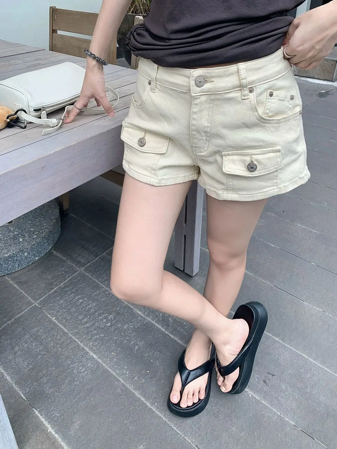 Apricot Tooling Jeans Cargo Shorts Women's Summer New Hot Pants Spice Girl High Waist Y2k Shorts
