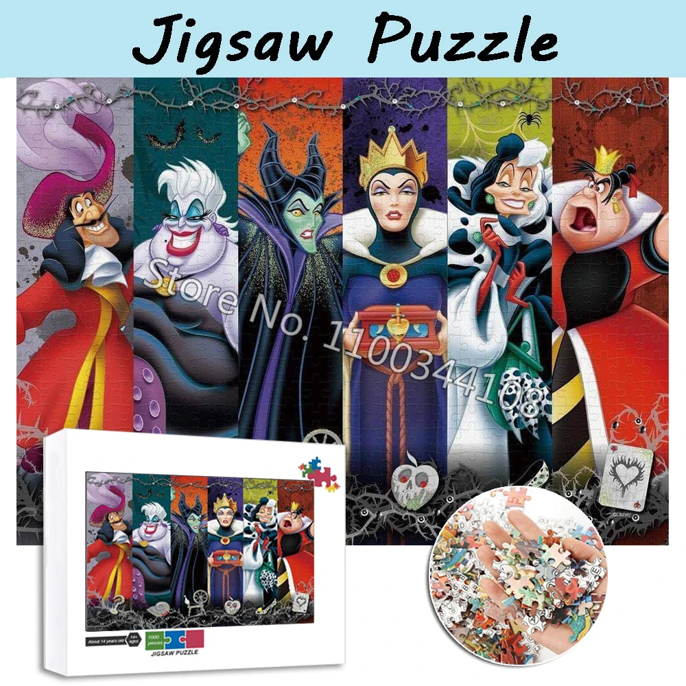 Disney Villains Witch Jigsaw Puzzle Children's Difficult Challenges 300/500/1000 Pieces Puzzles for Adults Toys Handmade Gifts