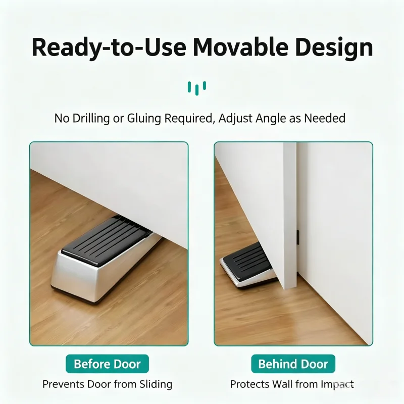 Security Door Stopper for Home, Wind‑Proof Silent Anti‑Collision Door Wedge Blocker, Non‑Drilling Heavy‑Weight Door Stop Floor P