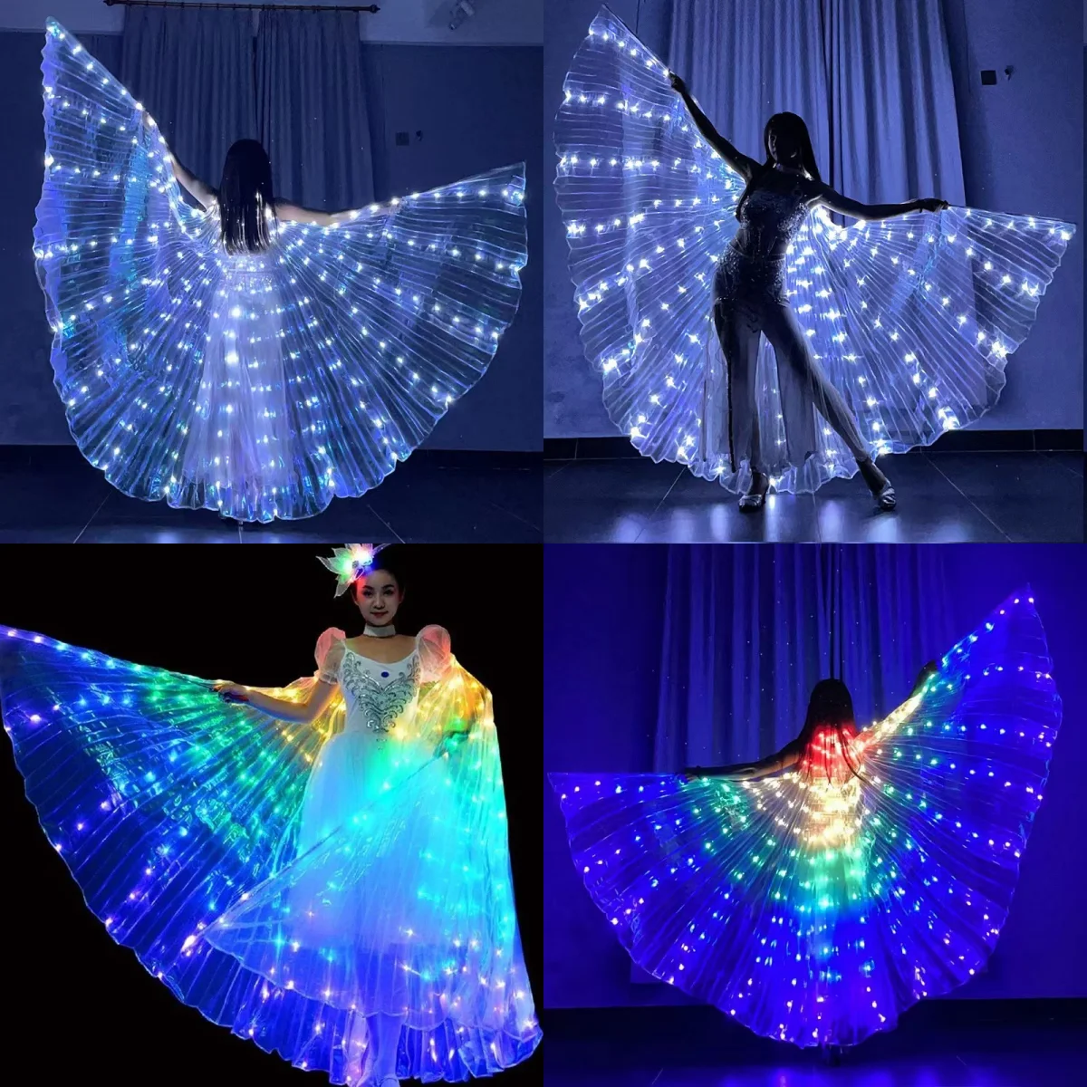 

Светодиодные крылья Исиды, светящиеся крылья для танца живота, белые светодиодные крылья-бабочки, для Хэллоуина, Рождества, вечеринок, сценических выступлений