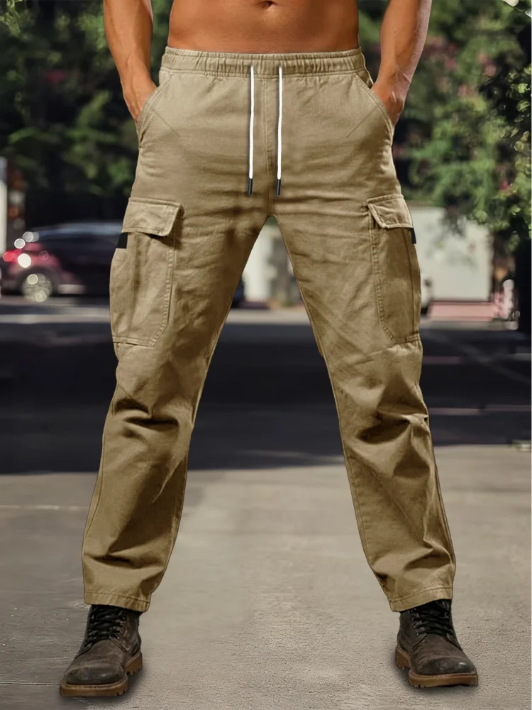 

Мужские брюки карго, спортивные штаны, свободные прямые длинные брюки для активного отдыха, весенние повседневные брюки с множеством карманов, прочная рабочая одежда, мужские брюки