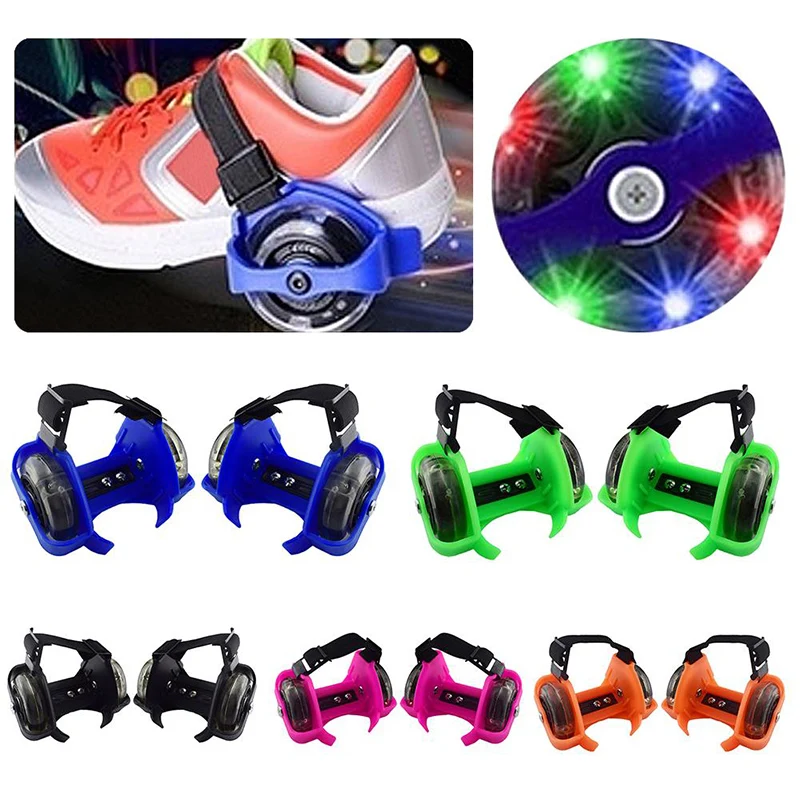 Two-Wheeled Heel Wheels Adjustable Roller Skates PVC Tricolor Luminous Wheel Shoes For Children Flashing Roller Skating Flash