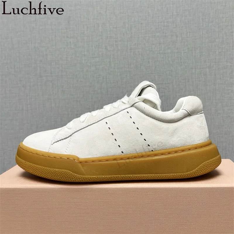 

Round toe Thick Sole Lace Up Flat Shoes Women Suede Leather Casual Sport Run Skate Shoes Trainers Jogging Sneakers Shoes Woman