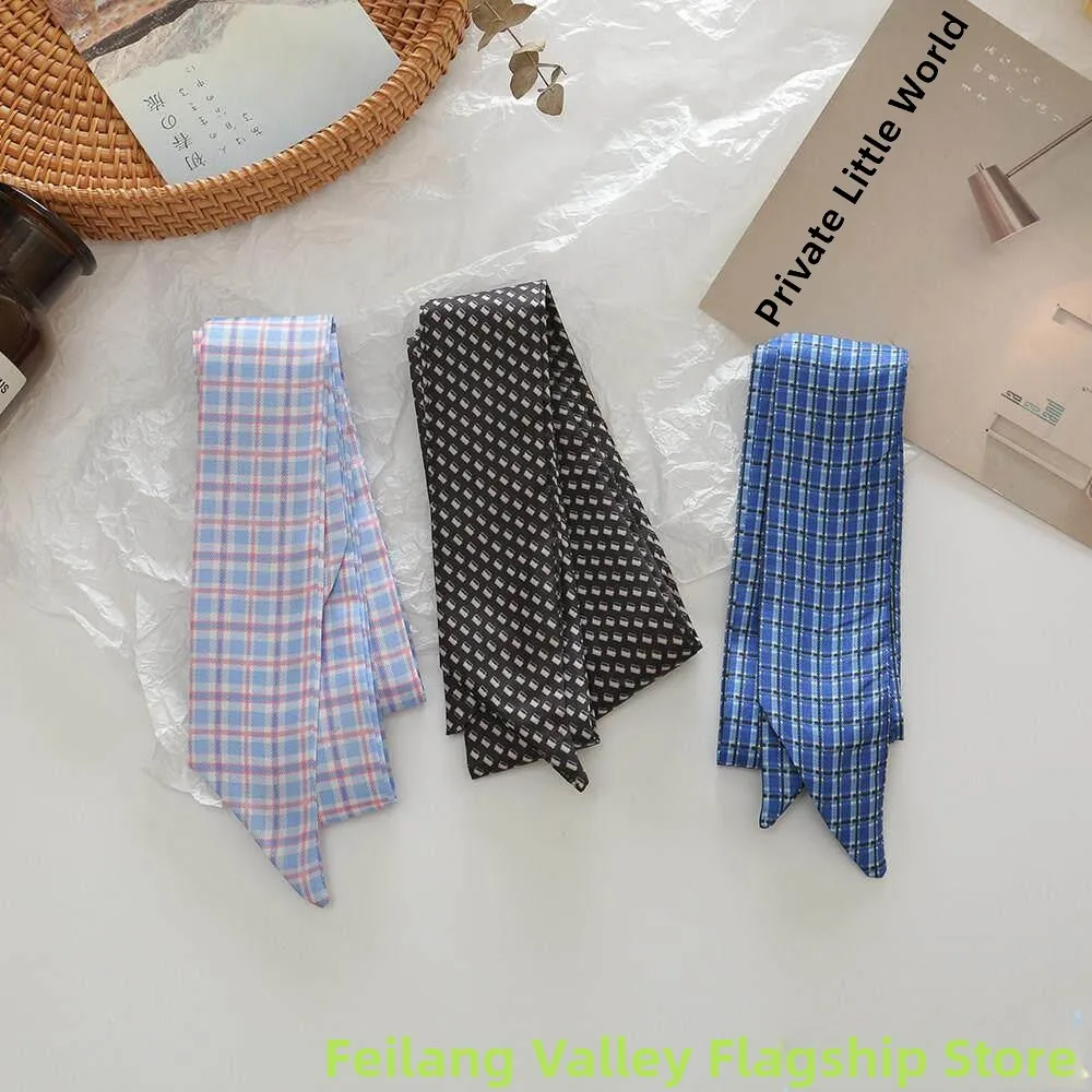 

Elegant Decorative Thin Long Scarf Female Style Hair Tie Knot Plaid Belt Spring Autumn Polyester Fiber Korean Style
