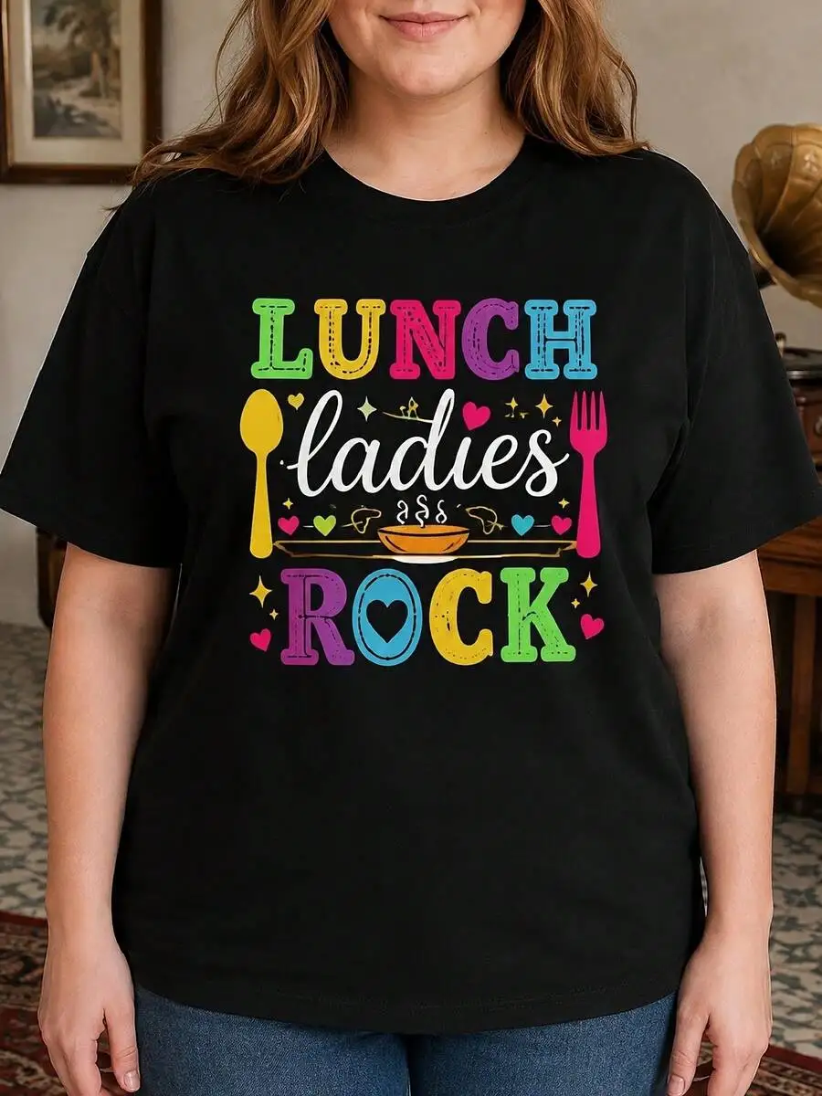 Women's T-Shirt, Lunch Ladies Rock Graphic Design, Casual Daily Wear Summer Spring, Soft Cotton Blend, Gift For Mom Wife Female Friend