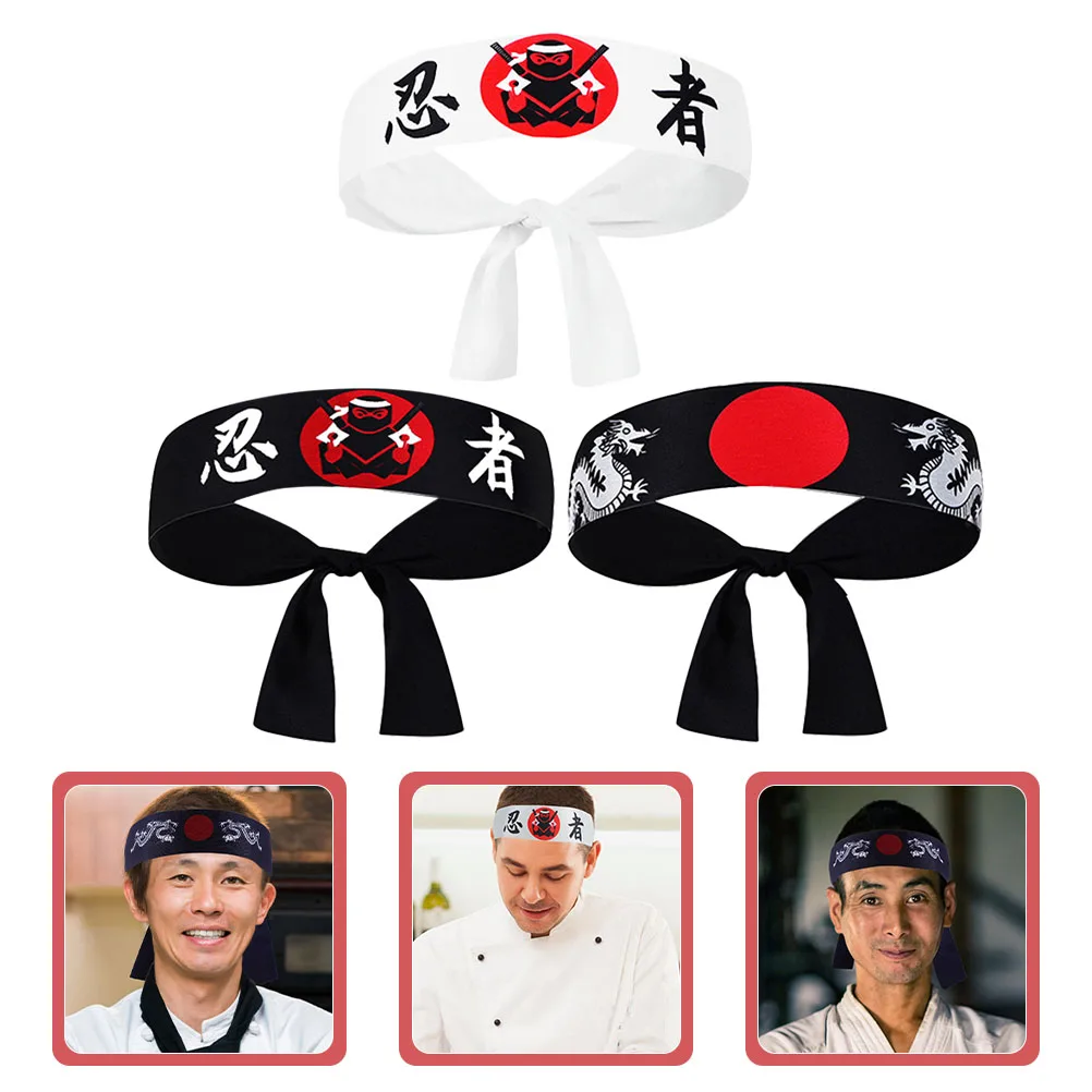 

6 Pcs Ninja Hood Chef Bandanas for Men Hat Headband Headbands Accessories Asian Costume Polyester Japanese Man