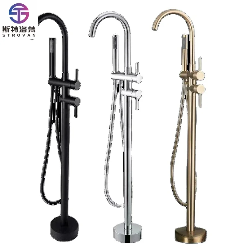 

Modern Freestanding Bathtub Faucet Tub With Shower Head Brass Chrome Dual Handle Tub Filler Faucet Shower Mixer Faucet Set