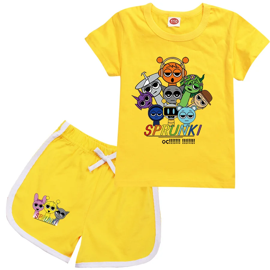 Sprunki-Conjuntos de ropa para niños, trajes de verano para bebés, chándales Sprunky Incredibox, camiseta de manga corta, pantalones cortos, trajes de 2 uds.