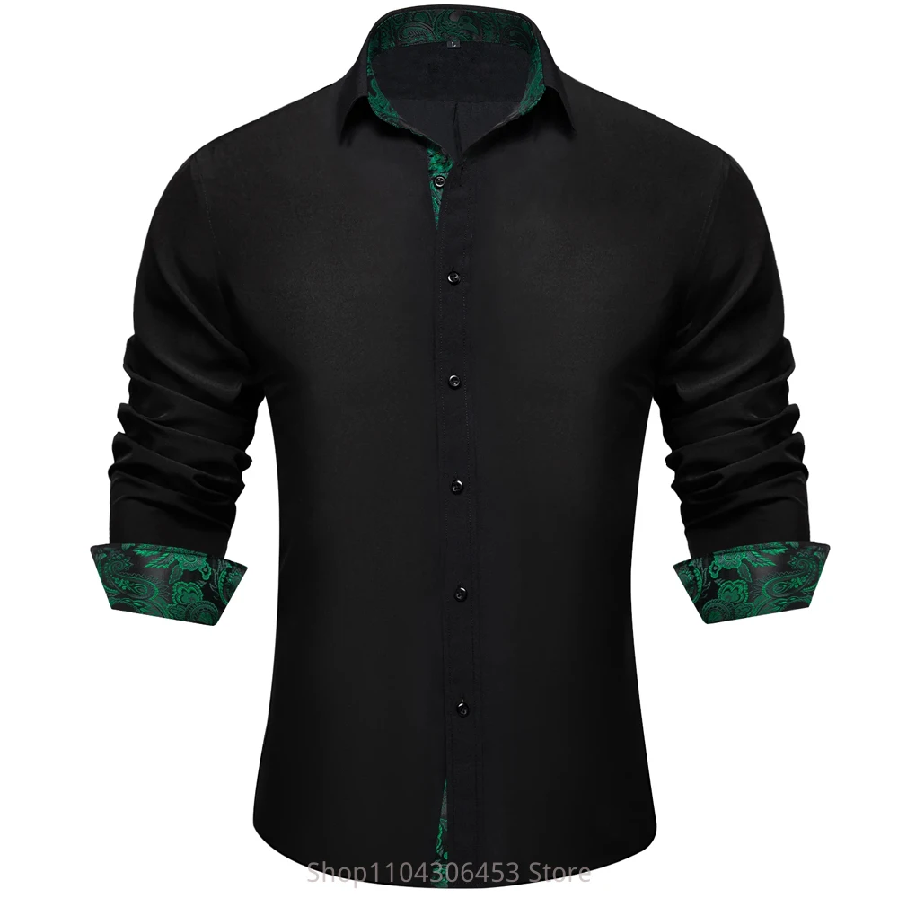 Men's Simple Retro Solid Color Shirt Black Modified 3D Printed Shirt Long Sleeve Lapel Button Business Casual Shirt Outer Top