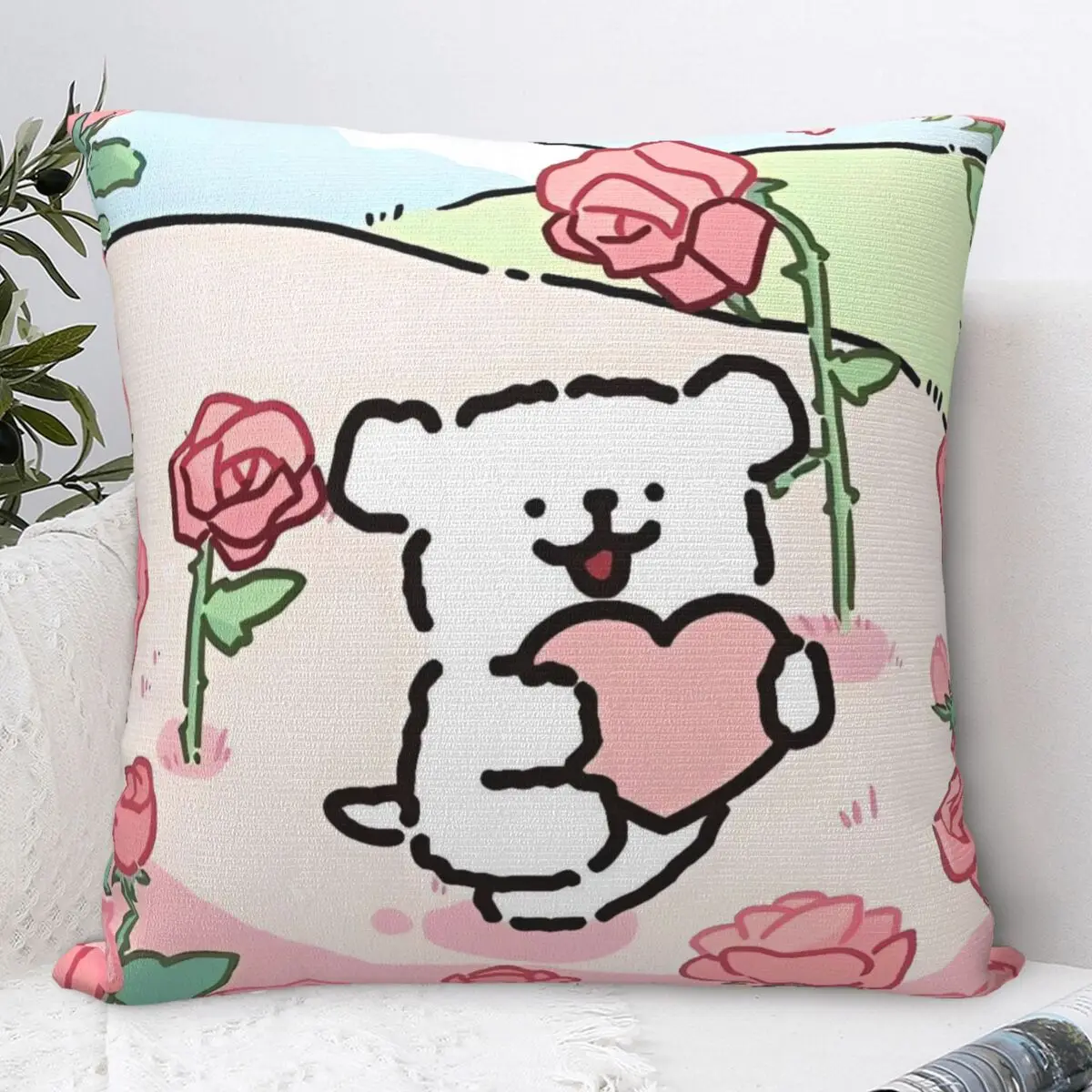 

Line Puppy Pillow Cover Flower Soft Pillow Case Cushion Cover Novelty Pattern Pillowcases For Chair Sofa Home Decoration