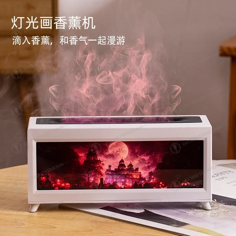 Castle Forest Night Light Super Fog Humidifier Essential Oil Household Diffuser Bedroom Flame Fireplace Aromatherapy Machine