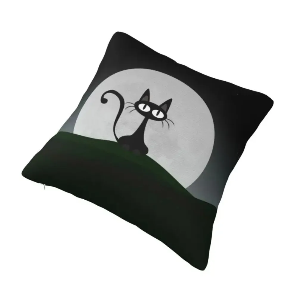 Custom Nordic Black Cat On A Beautiful Night With Full Moon Sofa Cushion Cover Polyester Pillow Case