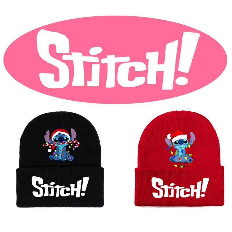 2024 Christmas Kawaii Stitch Knit Hat Autumn Winter New Red Green Men Women Beanies Warm Fashion Anime Accessories Holiday Gifts