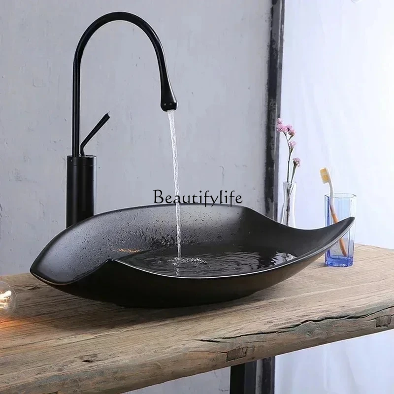 

Special Shaped Matte Bathroom Sinks Art Basin Nordic Bathroom Washbasin Black Countertop Sink Designer Hotel Home Washing Sink