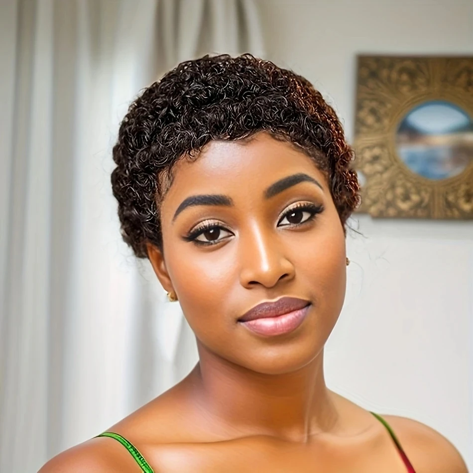 باروكات قصيرة مجعدة، شعر بشري، شعر مستعار بشري بقص عابث