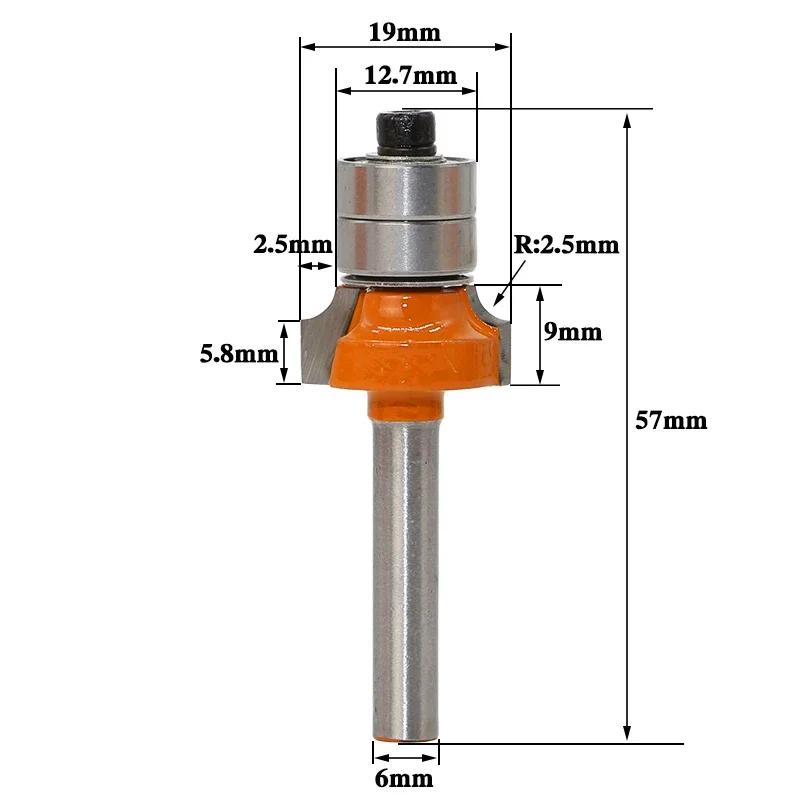 1pc High Quality Roundover Bit with Bearing 6mm shank Dovetail Router Bit Cutter woodworking Tool RCT