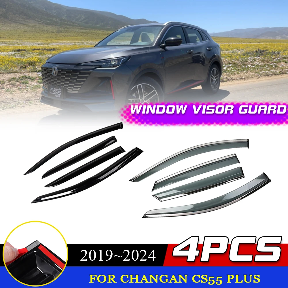 Car Windows Visor for Changan CS55 Plus 2019~2024 Door Smoke Deflector Vent Guards Cover Awnings Sun Rain Eyebrow Accessories