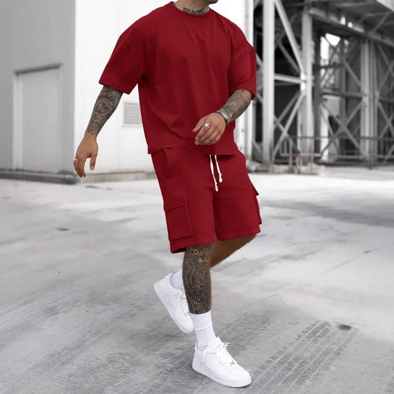 2025 Men's Summer New Fashion T-Shirt Workwear Shorts Casual Sports Suit Men