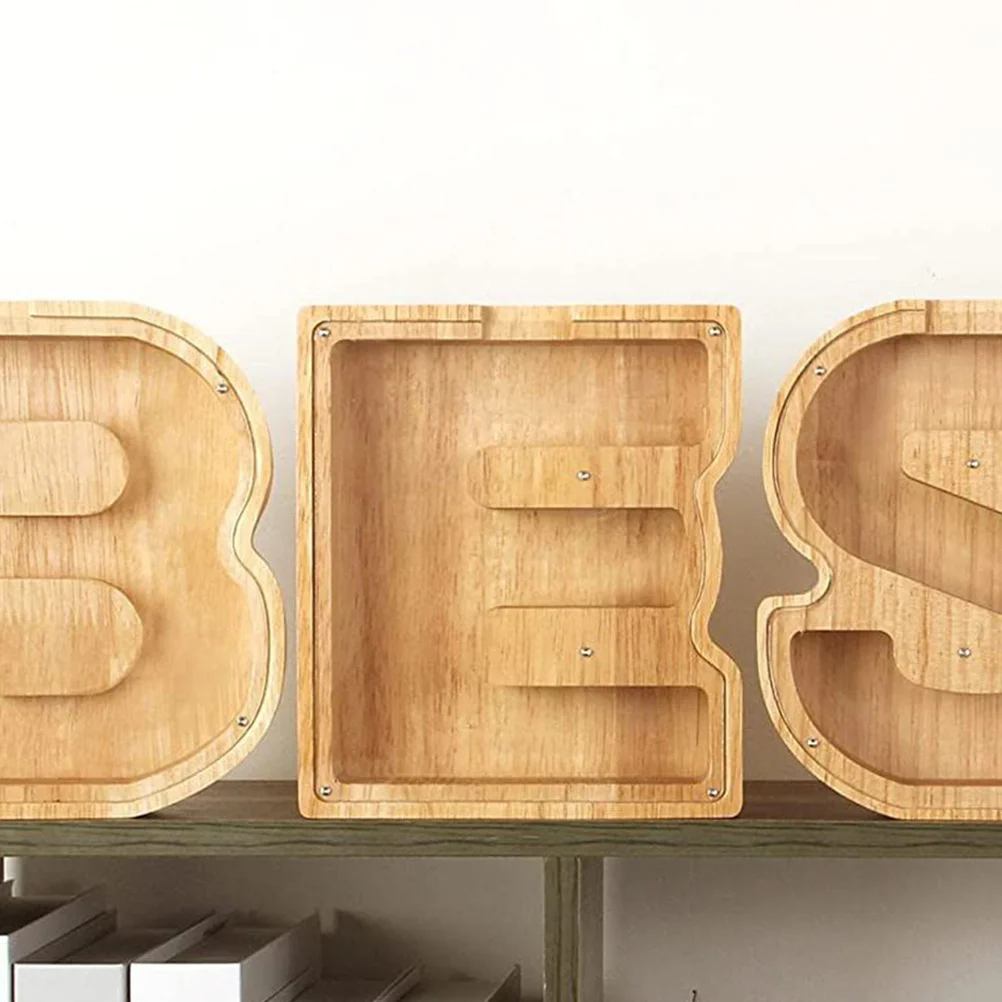 

Wooden Letter Piggy Bank Durable Coin Box Creative Alphabet Saving Money Box Practical Bedroom Decor Lovely Piggy Bank
