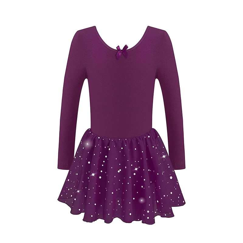 Girl Long sleeves Ballet Dance Leotard Toddler Sparkly Dance Dress shiny skirt Suitable for children\'s stage performances