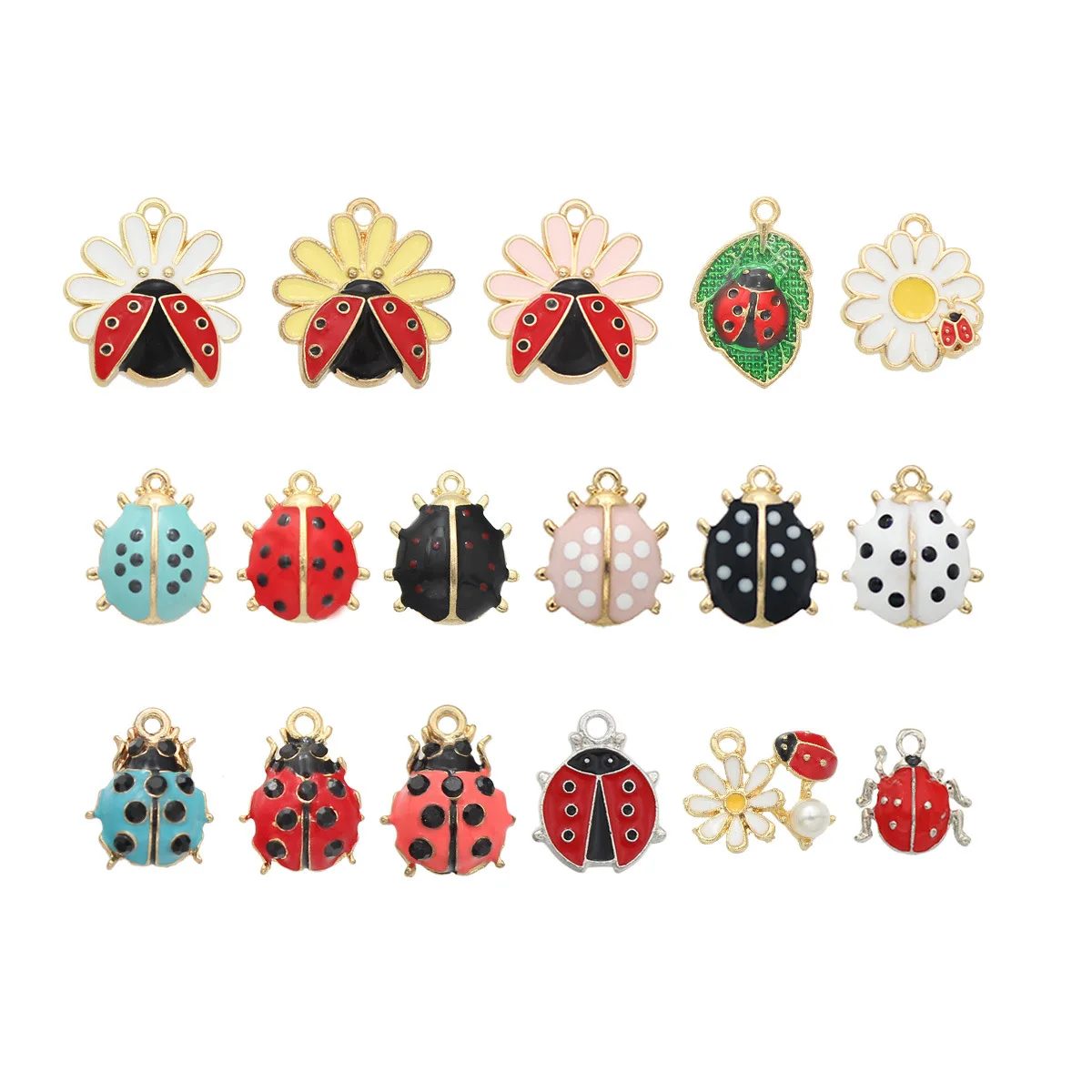 10pcs/Lot Ladybird and Flower Oil Enamel DIY Charms for Bag Earring Necklace Jewelry Making Handmade Pendant