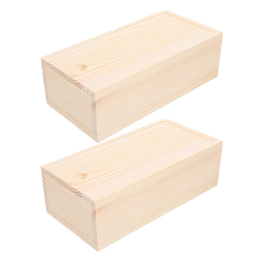 

2Pcs Rustic Pine Wood Slide Lid Boxes Unfinished Craft Storage Jewelry Card Organizers Desktop Use Wood Jewelry Box