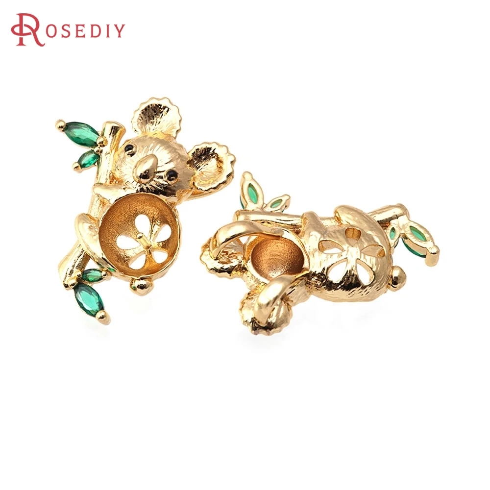 

4PCS 18K Gold Color Brass Zircon Can Fit Half Hole Beads Bamboo Rat Charms Pendants High Quality Diy Jewelry Making Accessories