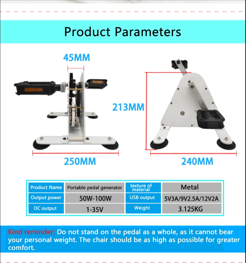 100W Pedal Generator Portable Generator Hand Generator Rehabilitation Trainer Rotating Bike Fitness Geare