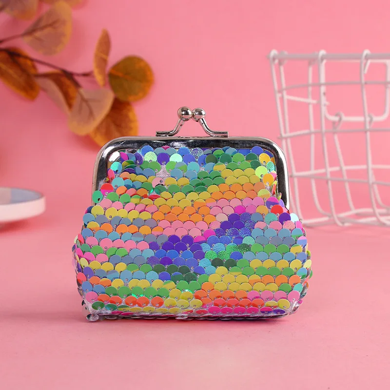 Billetera pequeña con lentejuelas de colores, monedero portátil, monedero con gancho, joyería para regalo bonito