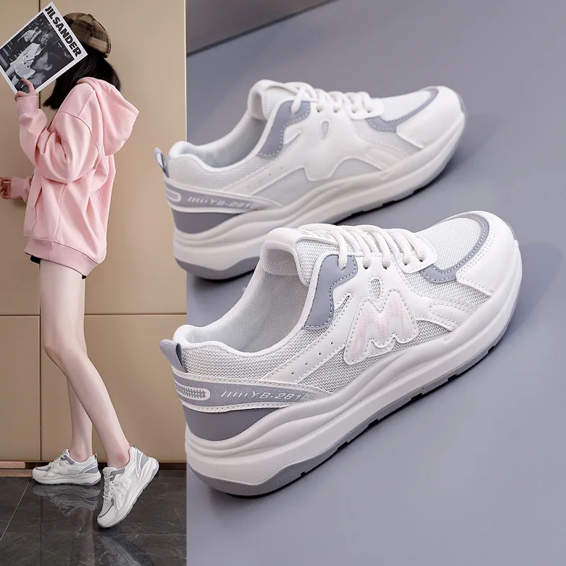 

Ladies Vulcanized Shoes with Fashionable Mesh Breathable and High Visibility New Casual Dad Thick Soled Forrest Gump Shoes