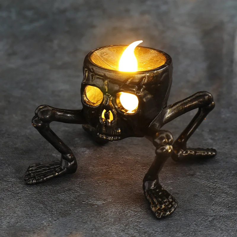 Linterna LED tipo vela con calavera para romper el brazo para Halloween, decoración de esqueleto para fiesta en casa, accesorios de configuración de atmósfera, luz nocturna