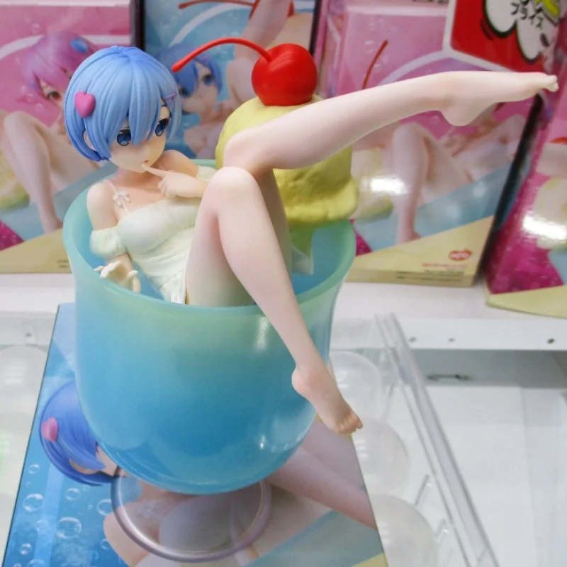 Em estoque 1/7 elcoco ram rem creme refrigerante versão anime figura estilo verão desktop bonito computador caso ornamentos modelo brinquedos presente
